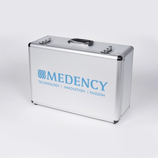 MALETA DE METAL CON LOGO MEDENCY Y PARTES INTERIORES PERFILADAS